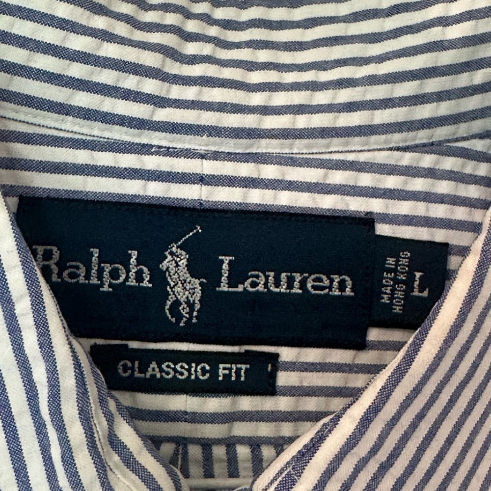Ralph Lauren Navy and White Striped Shirt Searsucker - Picture 2 of 2